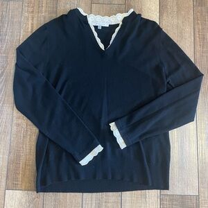 Sioni Black Top with White Lace Detail